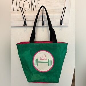 Hayden Reis Sail Cloth Tote Bag with Black Handles, I ❤️ Squats, Gym or Beach